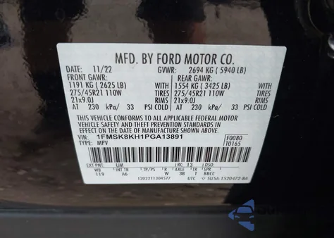 2023 Ford Explorer St-Line из США, поврежденный, VIN 1FMSK8KH1PGA13891